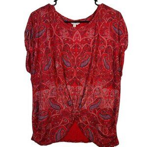 Lucky Brand Paisley Patriotic Red Blue Shirt Knot Front Size Large EUC #4286